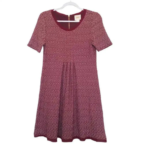 Anthropologie Maeve Burgundy Dora Pleated Dress Size Small - Picture 1 of 8